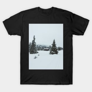 Lonely House in Moody White Scandinavian Winter Landscape T-Shirt